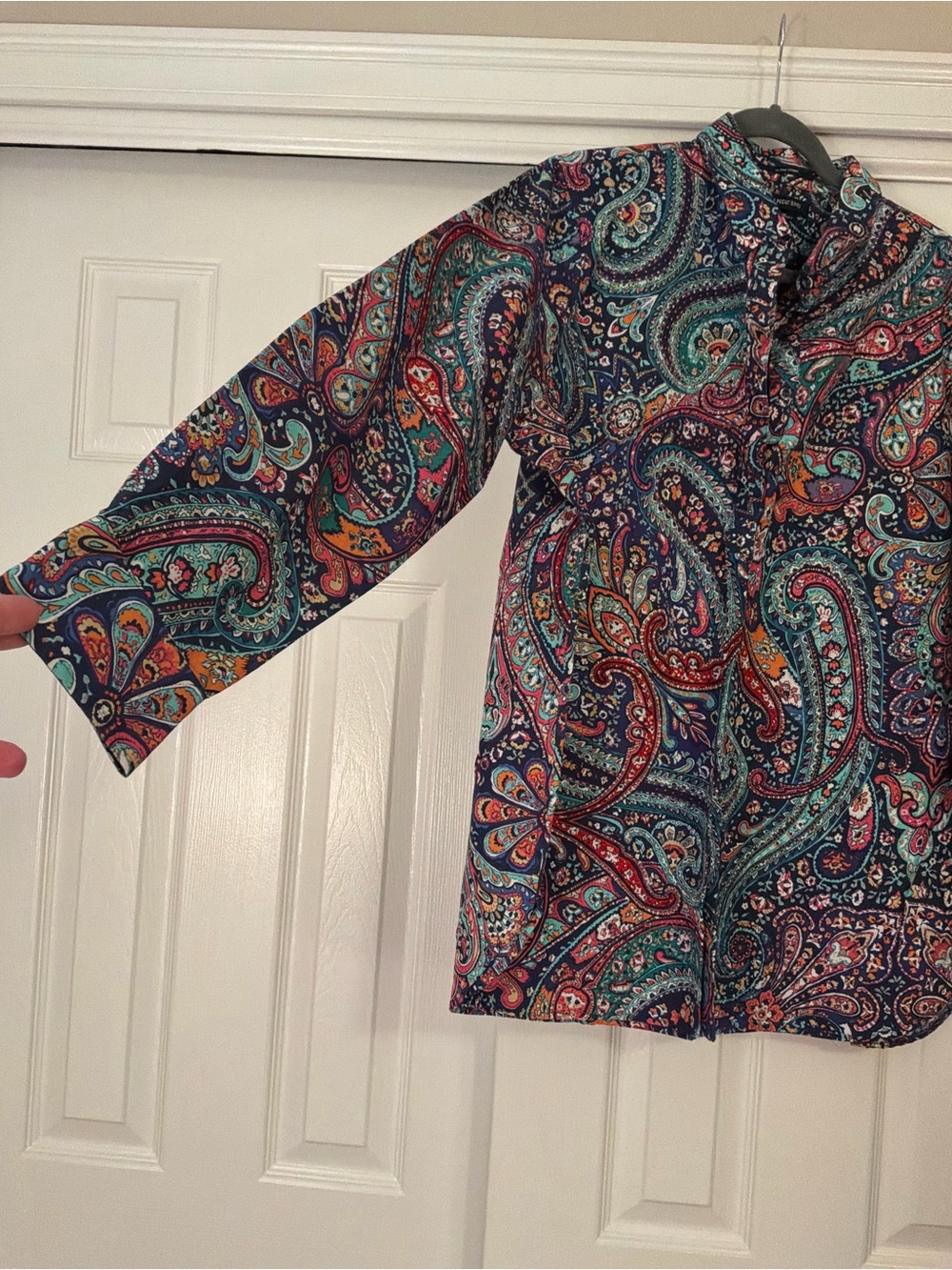 Lands End Paisley Blouse in Teal, Navy & Coral - Picture 4 of 5